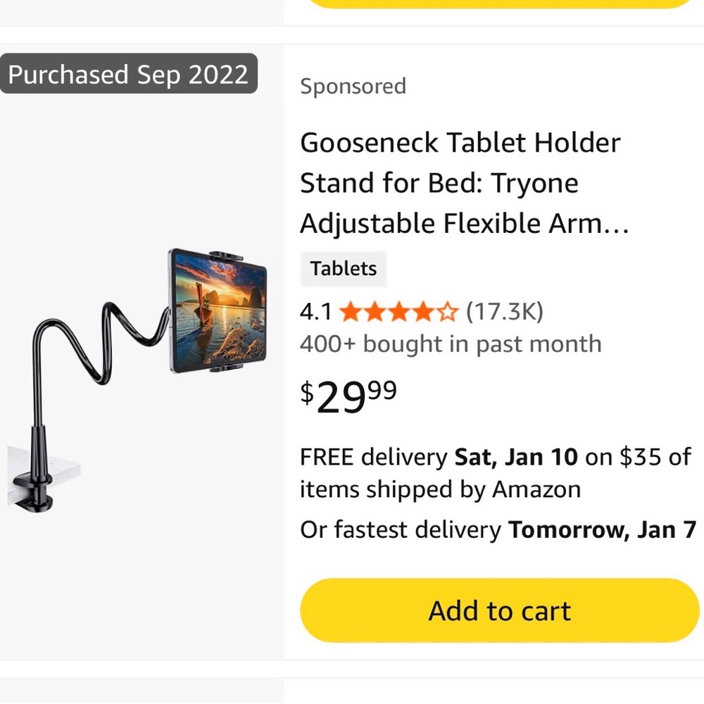 Black Gooseneck Tablet Holder Stand for iPhone or iPad